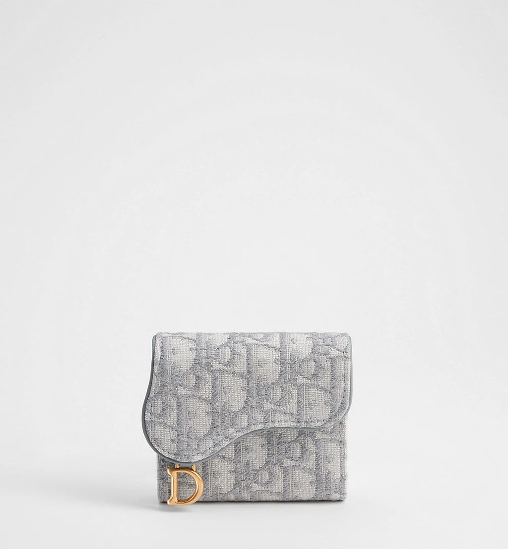 Dior Saddle Lotus Wallet in Gray Dior Oblique Jacquard