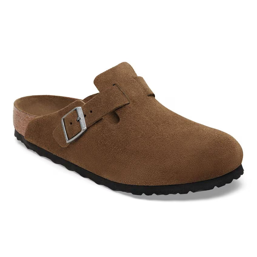 Birkenstock Boston Suede Leather Clog Dark Tea Tonal