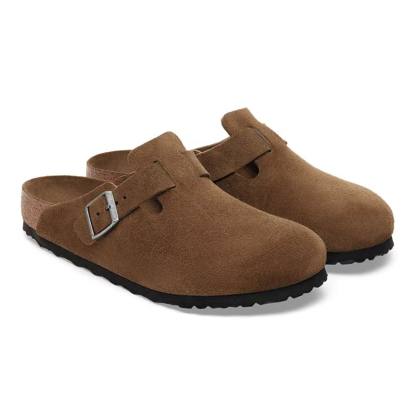 Birkenstock Boston Suede Leather Clog Dark Tea Tonal