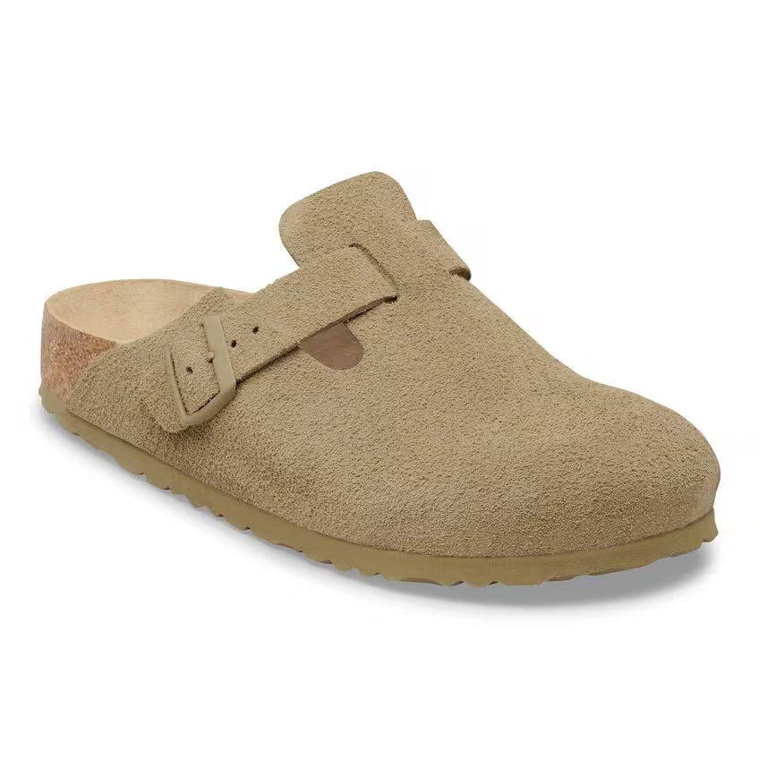 Birkenstock Boston Suede Leather Clog Faded Khaki