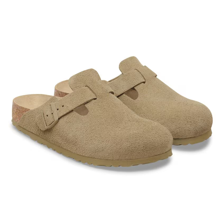 Birkenstock Boston Suede Leather Clog Faded Khaki