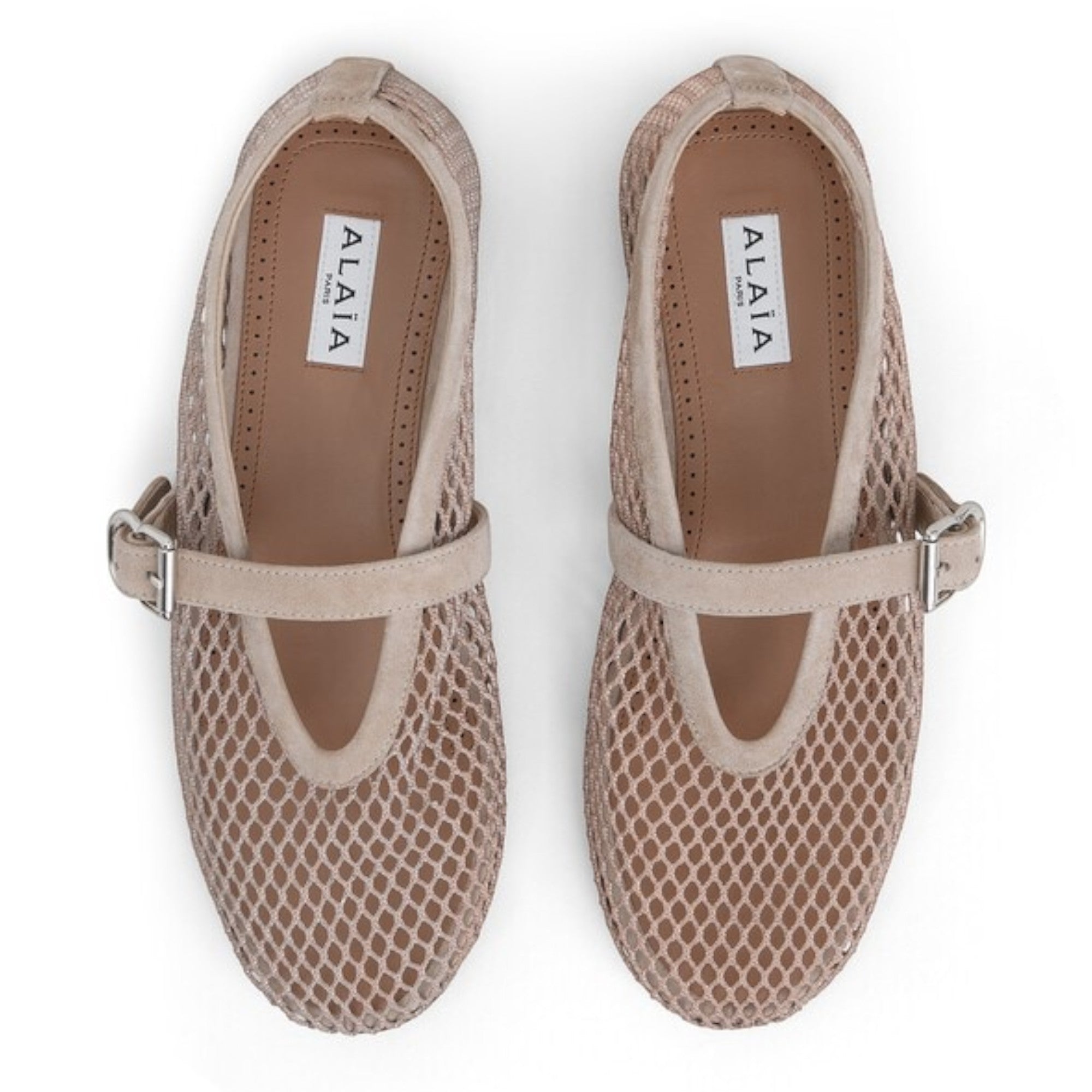 Fishnet Mary Jane Ballerinas Beige