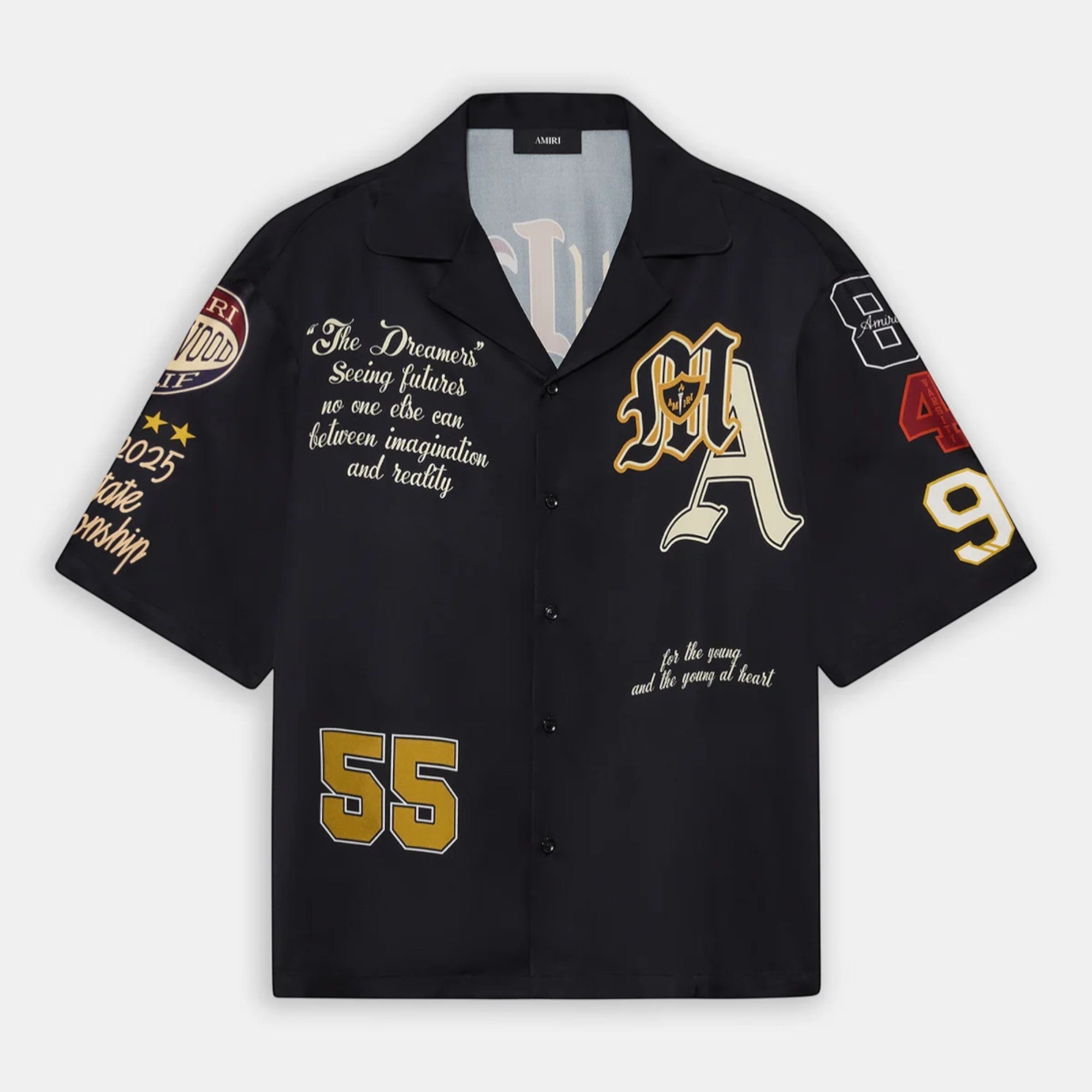 Varsity Patch Oversized Camp Shirt Black