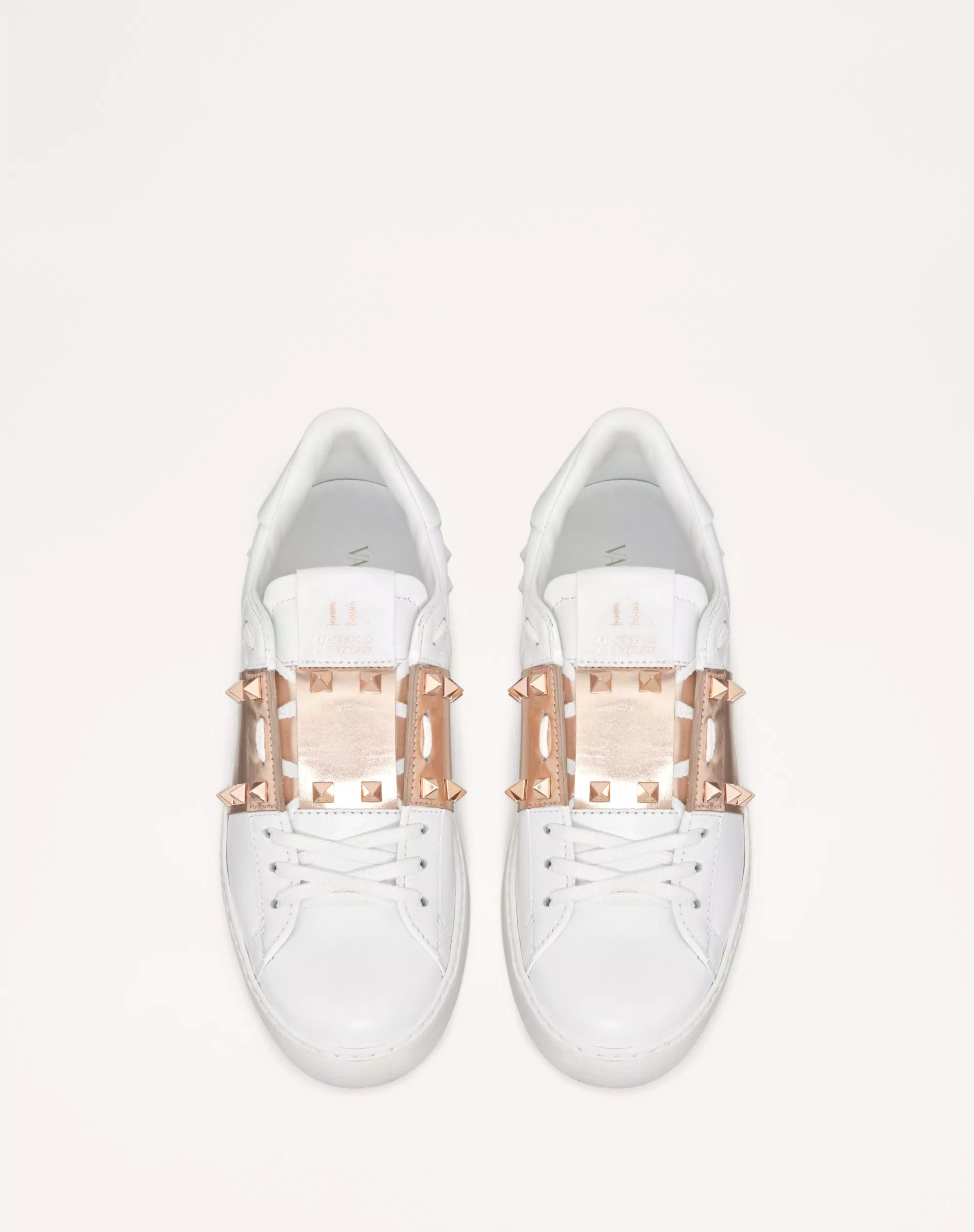 Valentino Garavani Rockstud Untitled sneaker in White/Gold calfskin leather