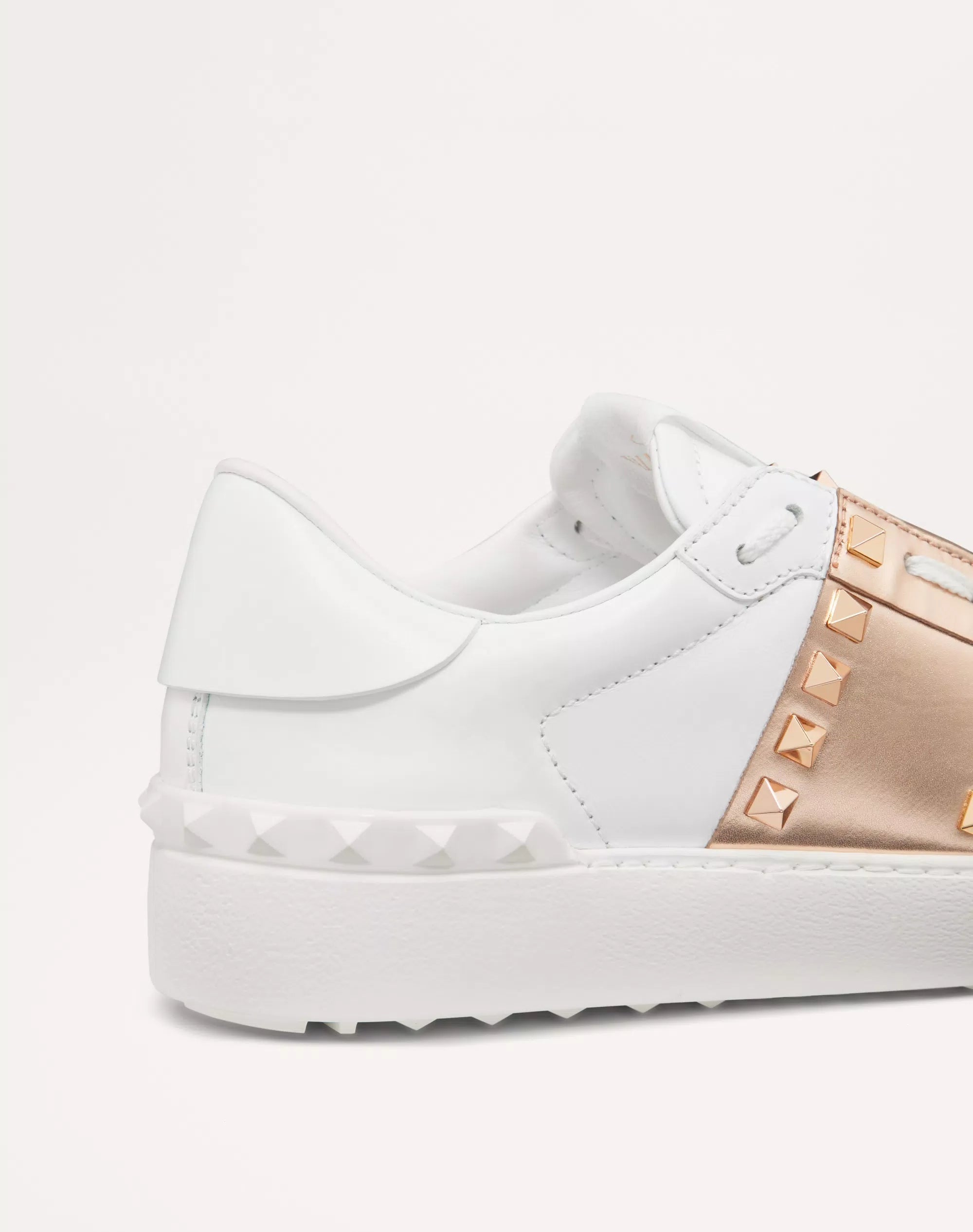 Valentino Garavani Rockstud Untitled sneaker in White/Gold calfskin leather