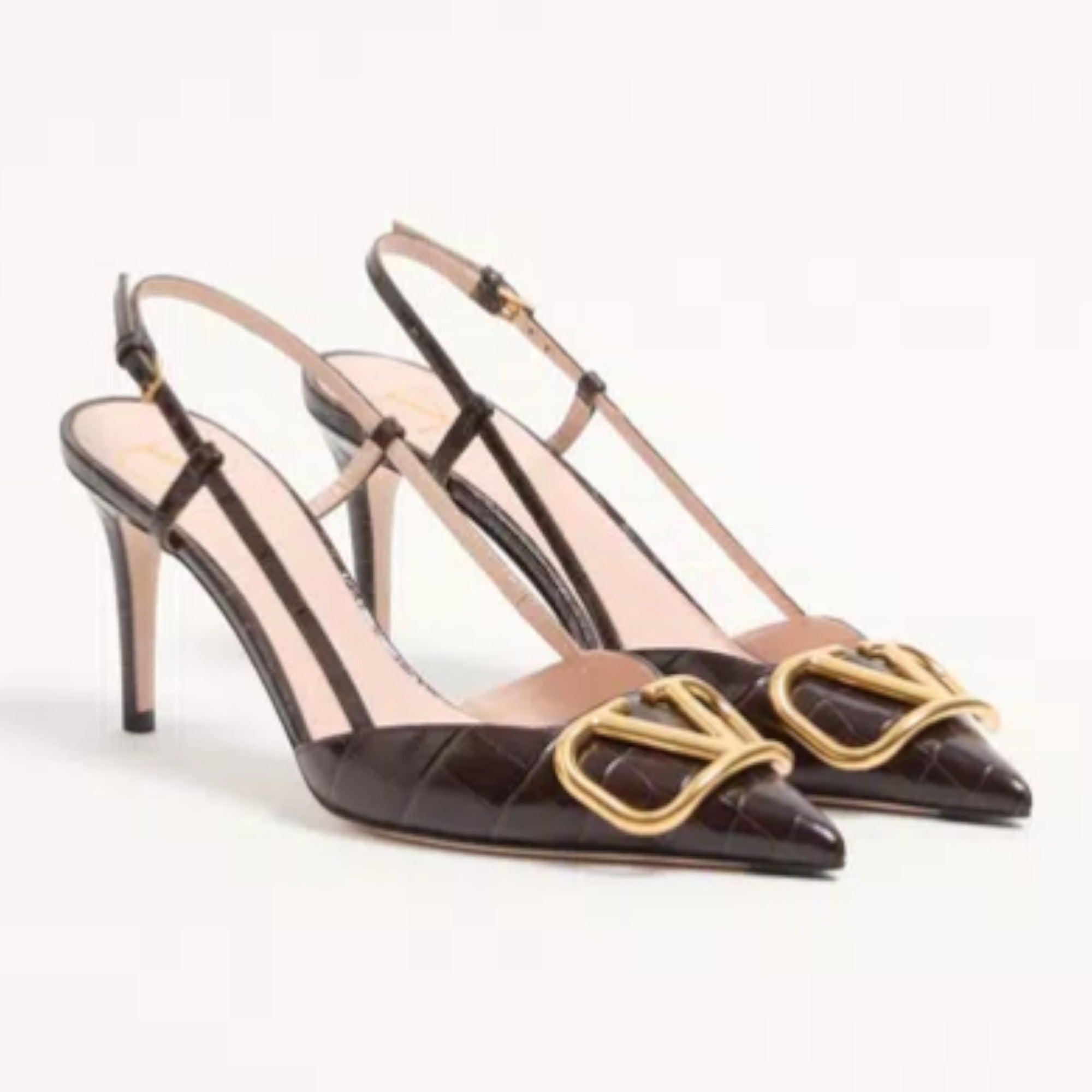 VLogo Signature Slingback Pumps Oak Brown