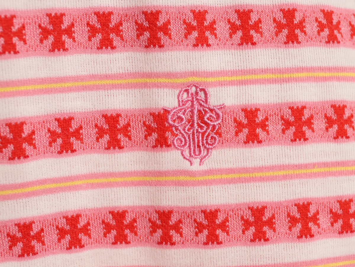 Striped Long Sleeve Polo Pink & Red