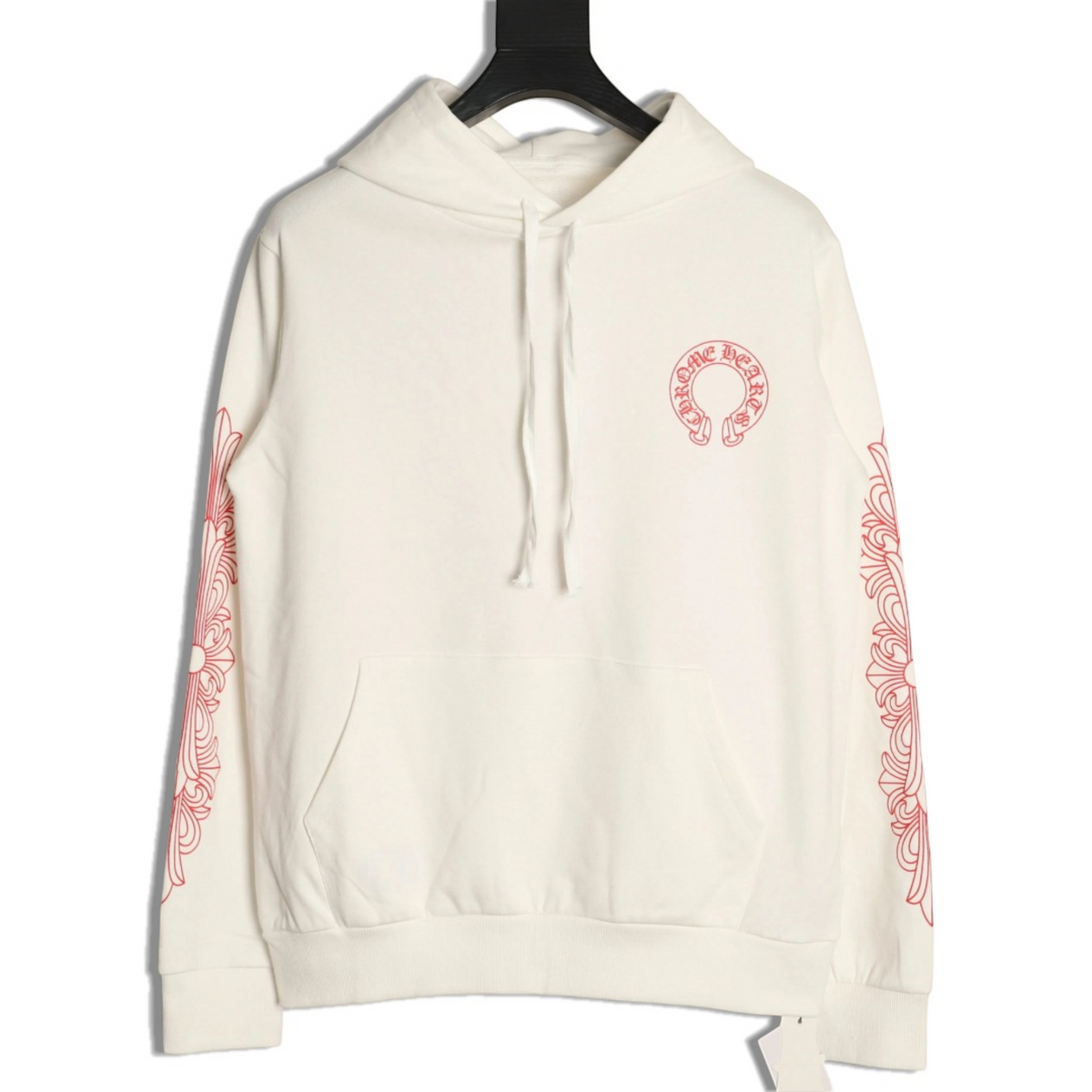 Pink Horseshoe Floral Sleeve Pullover Hoodie White