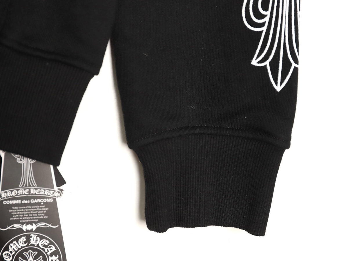 Horseshoe Floral Cross Sleeve Zip-Up Hoodie Black