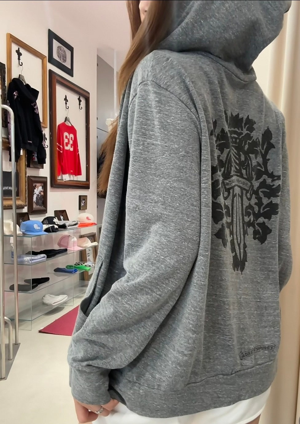 Gothic Logo Zip-Up Hoodie Grey