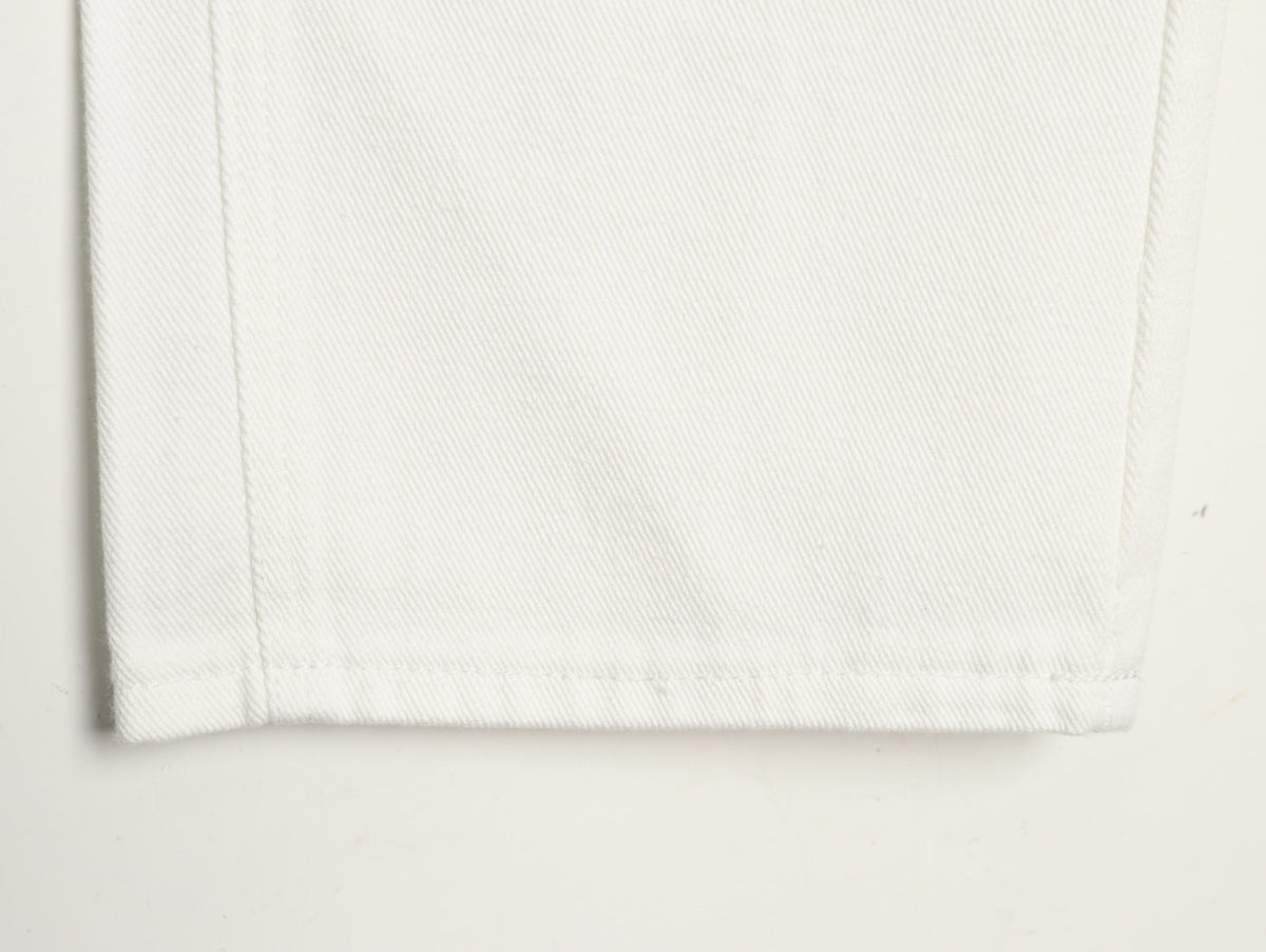 Leather Cross Patch Denim Jeans White & Blue