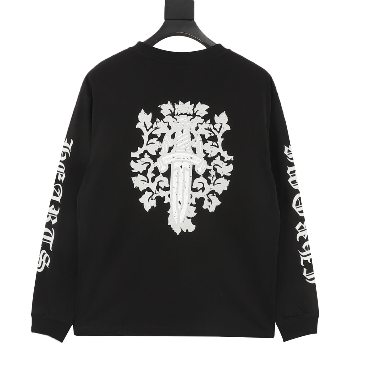 Floral Cross Long Sleeve Pocket T-Shirt Black