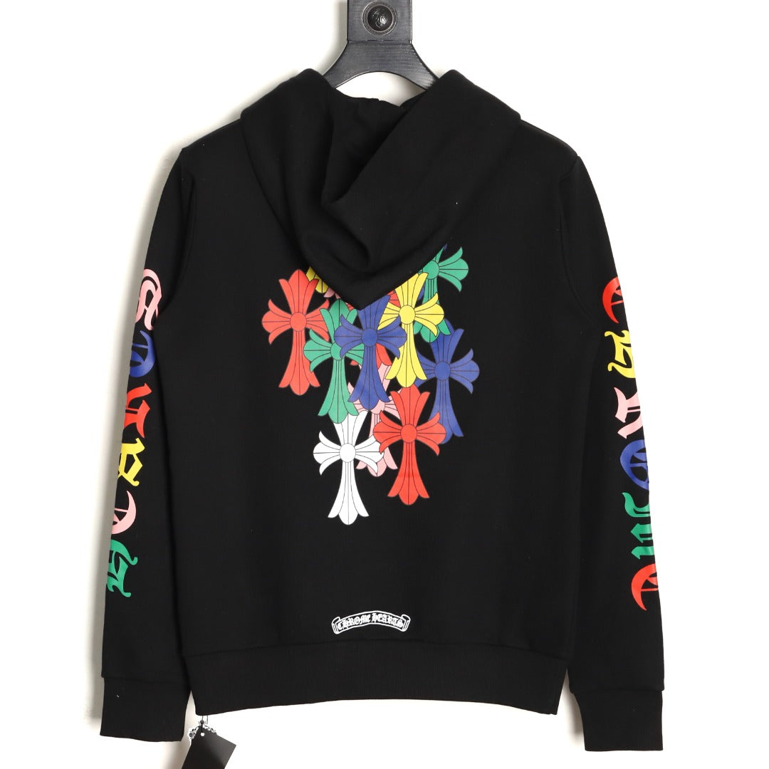 Multicolor Cemetery Cross Pullover Hoodie Black