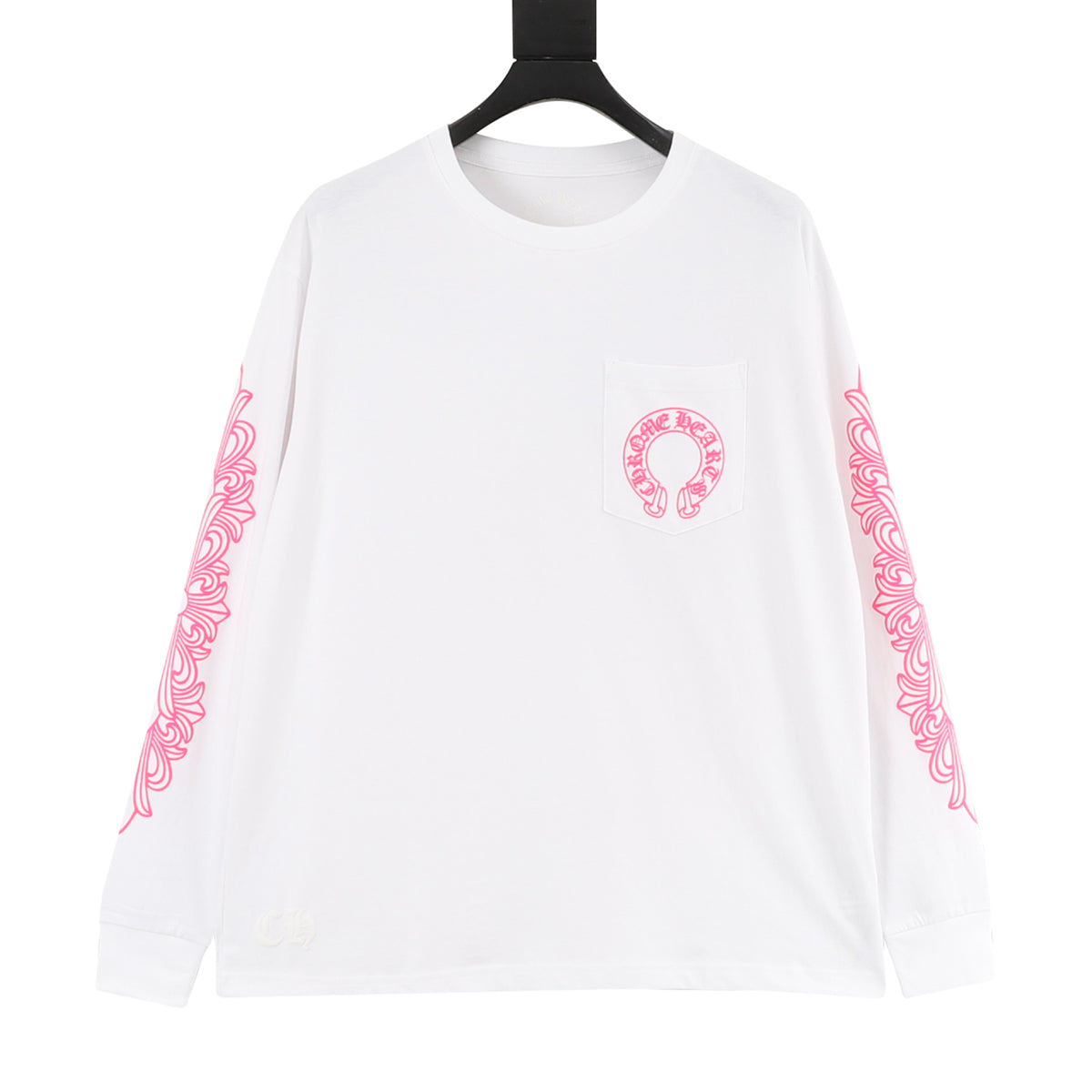 Horseshoe Motif Long Sleeve T-Shirt White & Pink