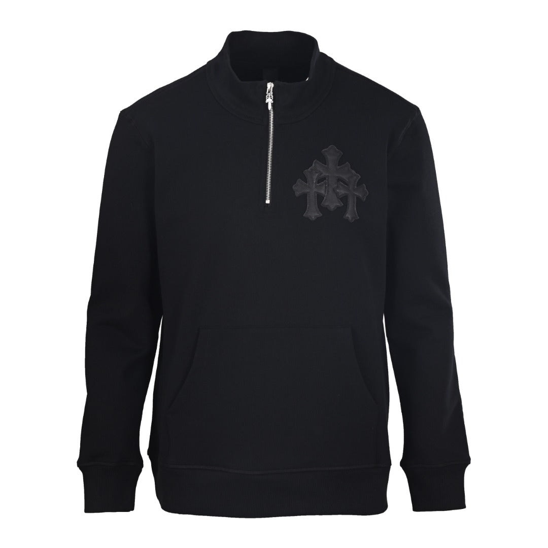 Triple Cross Patch Quarter-Zip Sweater Black