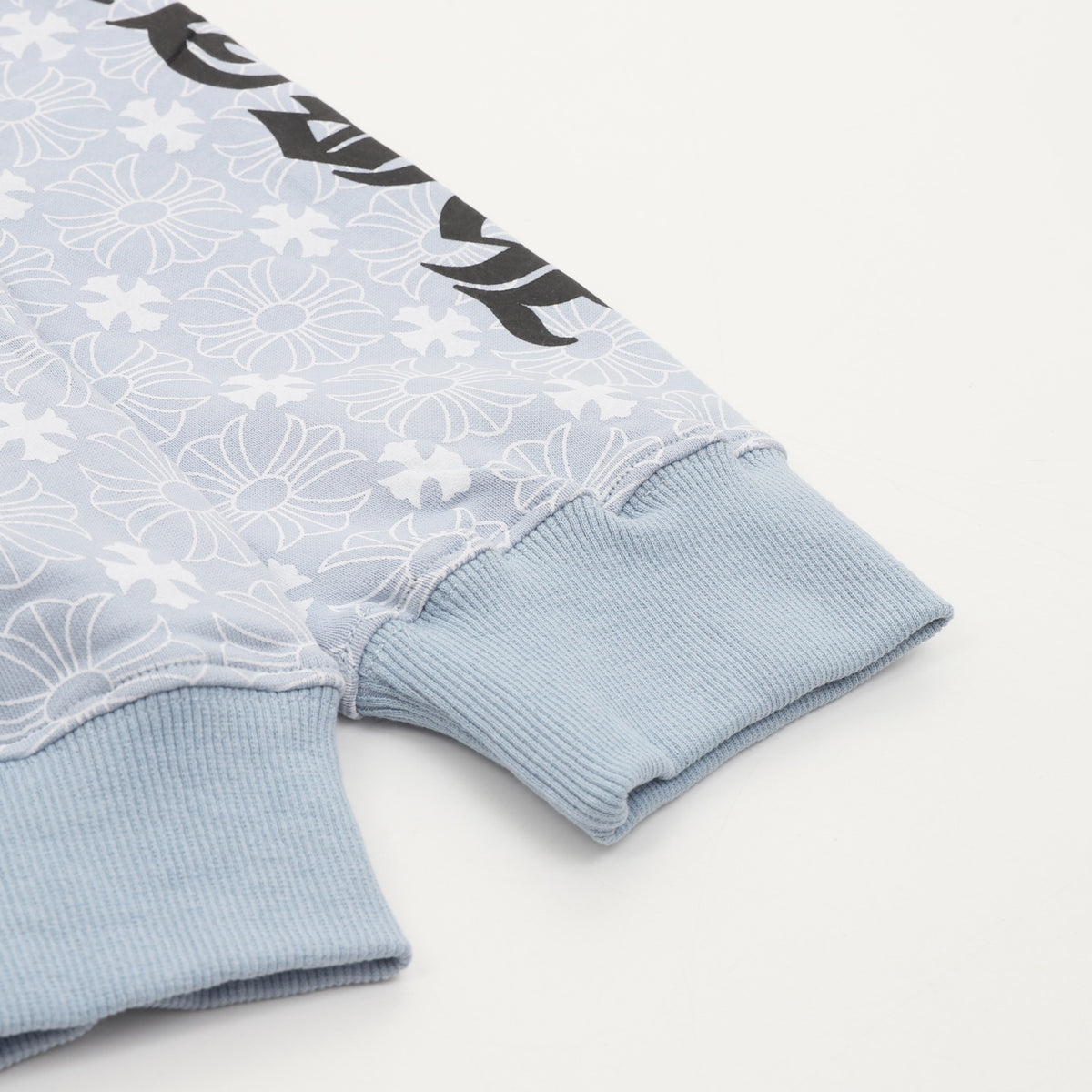 Floral Cross Zip-Up Hoodie Light Blue