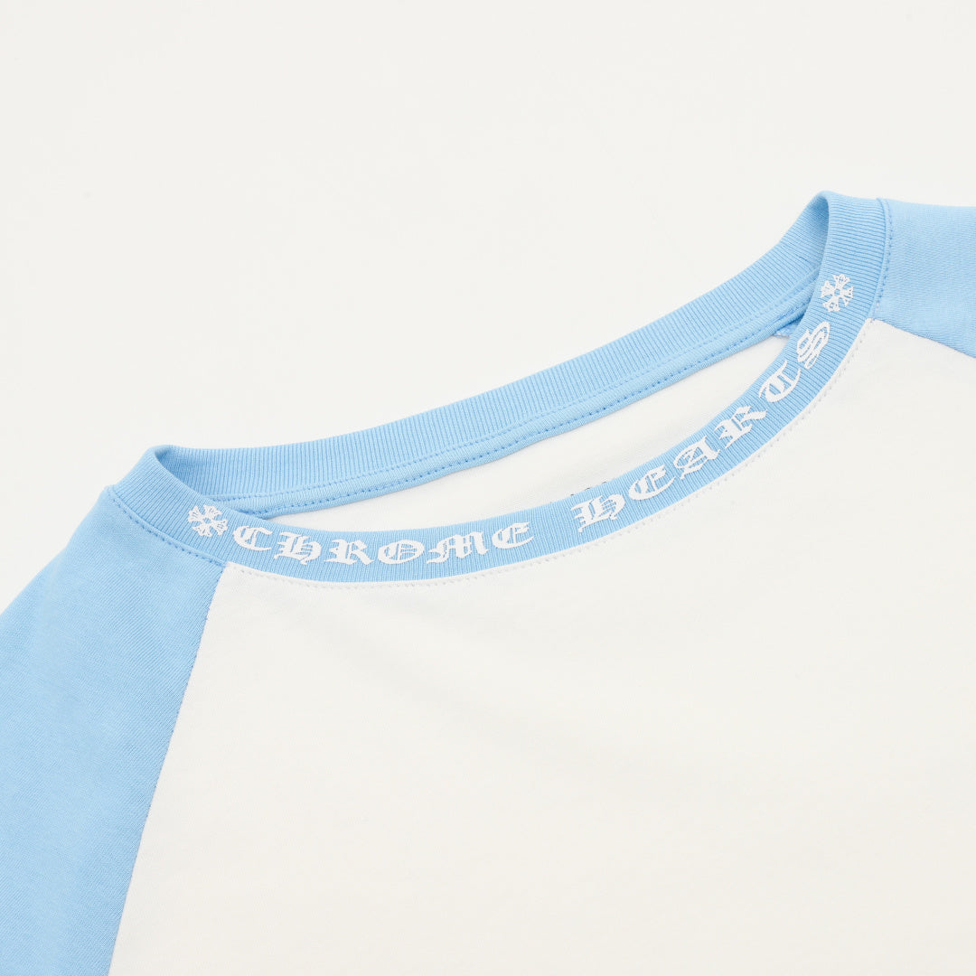 Horseshoe Baseball Long Sleeve T-Shirt White & Light Blue