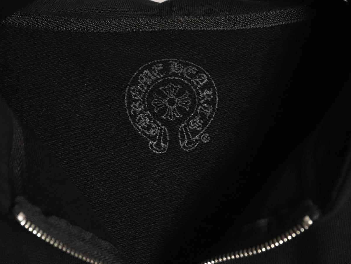 Horseshoe Floral Cross Sleeve Zip-Up Hoodie Black & Pink