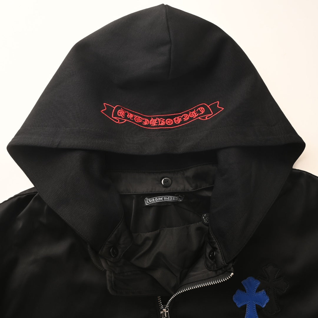 Multicolor Cross Patch Zip-Up Hoodie Black