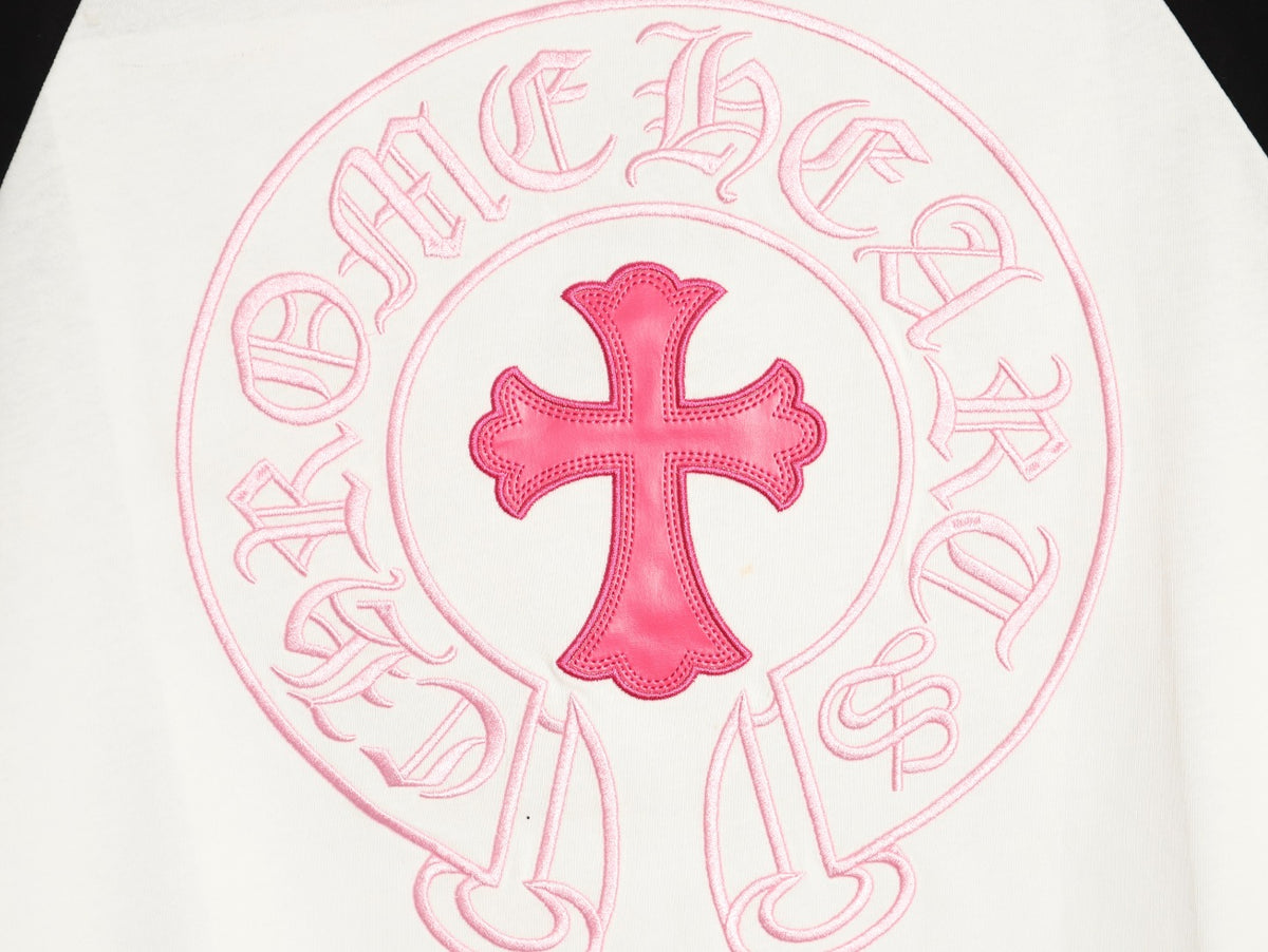 Pink Horseshoe Cross Raglan Long Sleeve T-Shirt Black & White