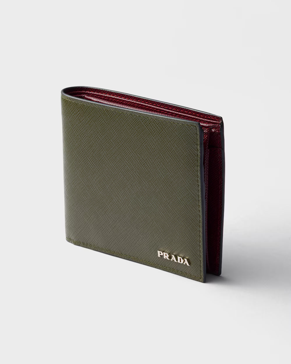 Saffiano Leather Wallet with Coin Purse Camouflage Burgundy Interior