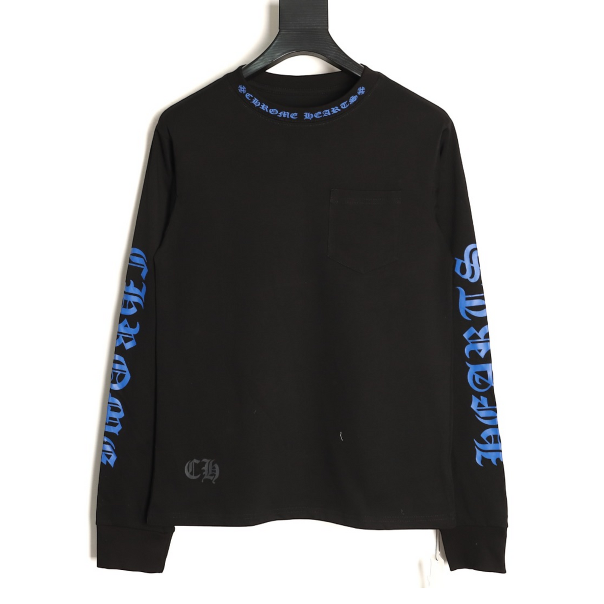 Neck Logo Long Sleeve Pocket T-Shirt Black & Blue