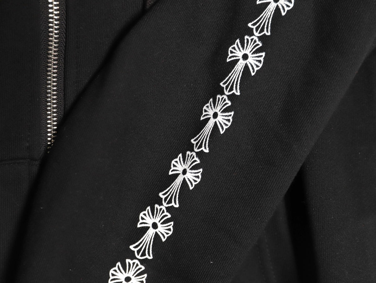 Cross Logo Zip-Up Hoodie Black