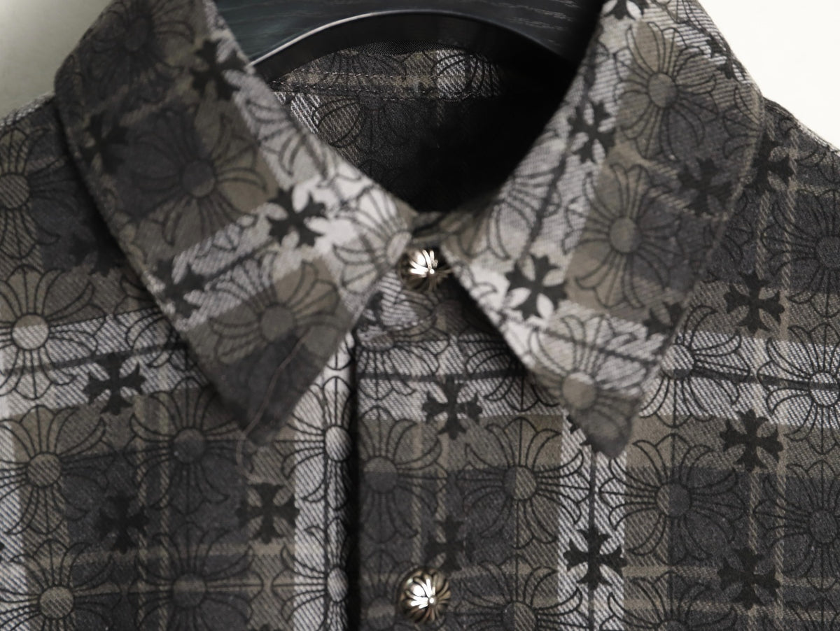 Loose Ends Monogram Cross Jacquard Flannel Shirt Black & Grey
