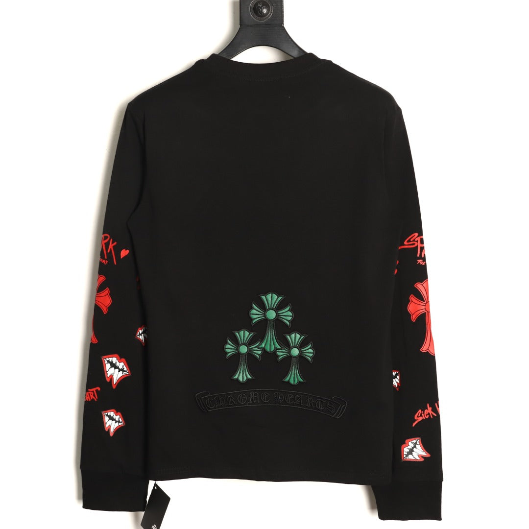 Toothy Lips Cross Long Sleeve T-Shirt Black & Red