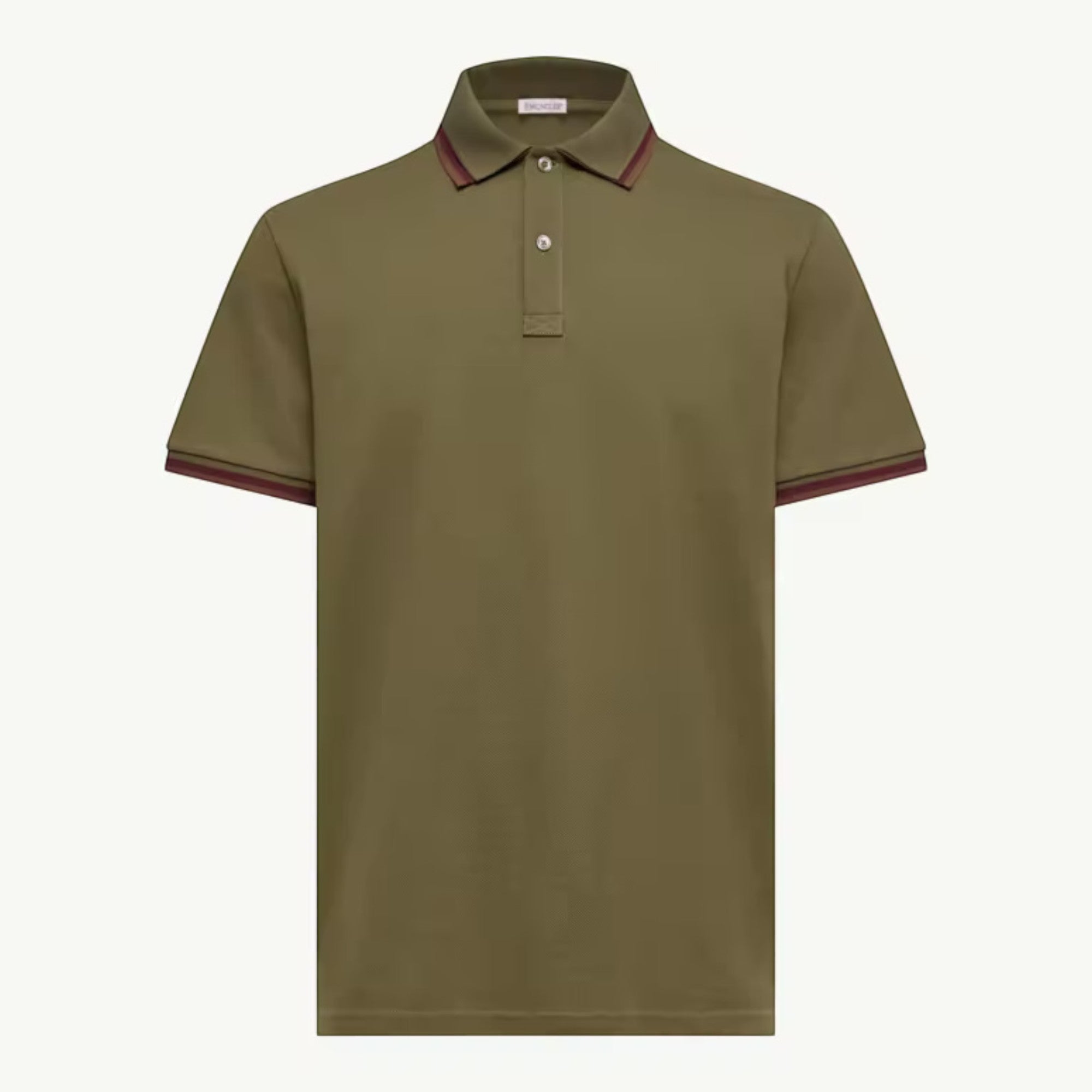 Double Collar Cotton Piqué Polo Olive Green