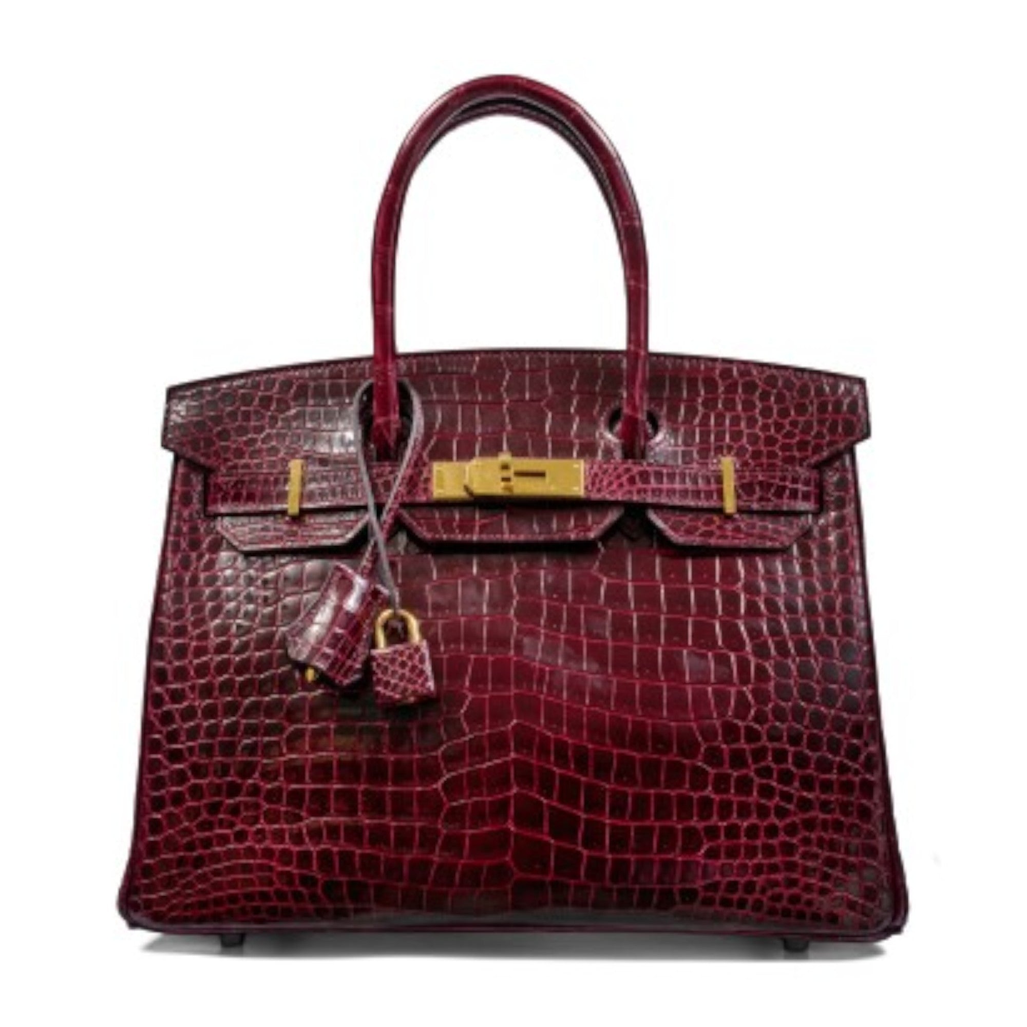 Burgundy Shiny Porosus Crocodile Gold Hardware