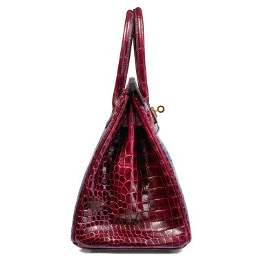 Burgundy Shiny Porosus Crocodile Gold Hardware