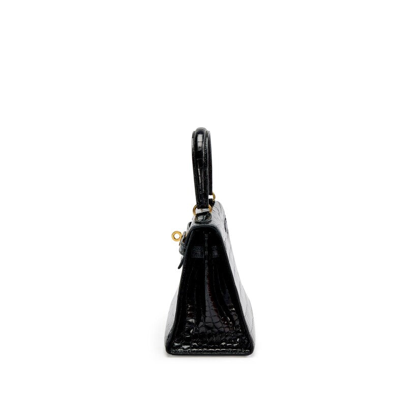 Black Shiny Niloticus Crocodile Gold Hardware