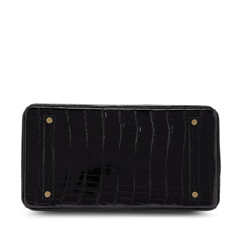 Black Shiny Porosus Crocodile Gold Hardware
