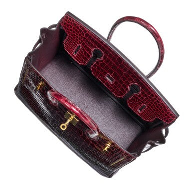 Burgundy Shiny Porosus Crocodile Gold Hardware