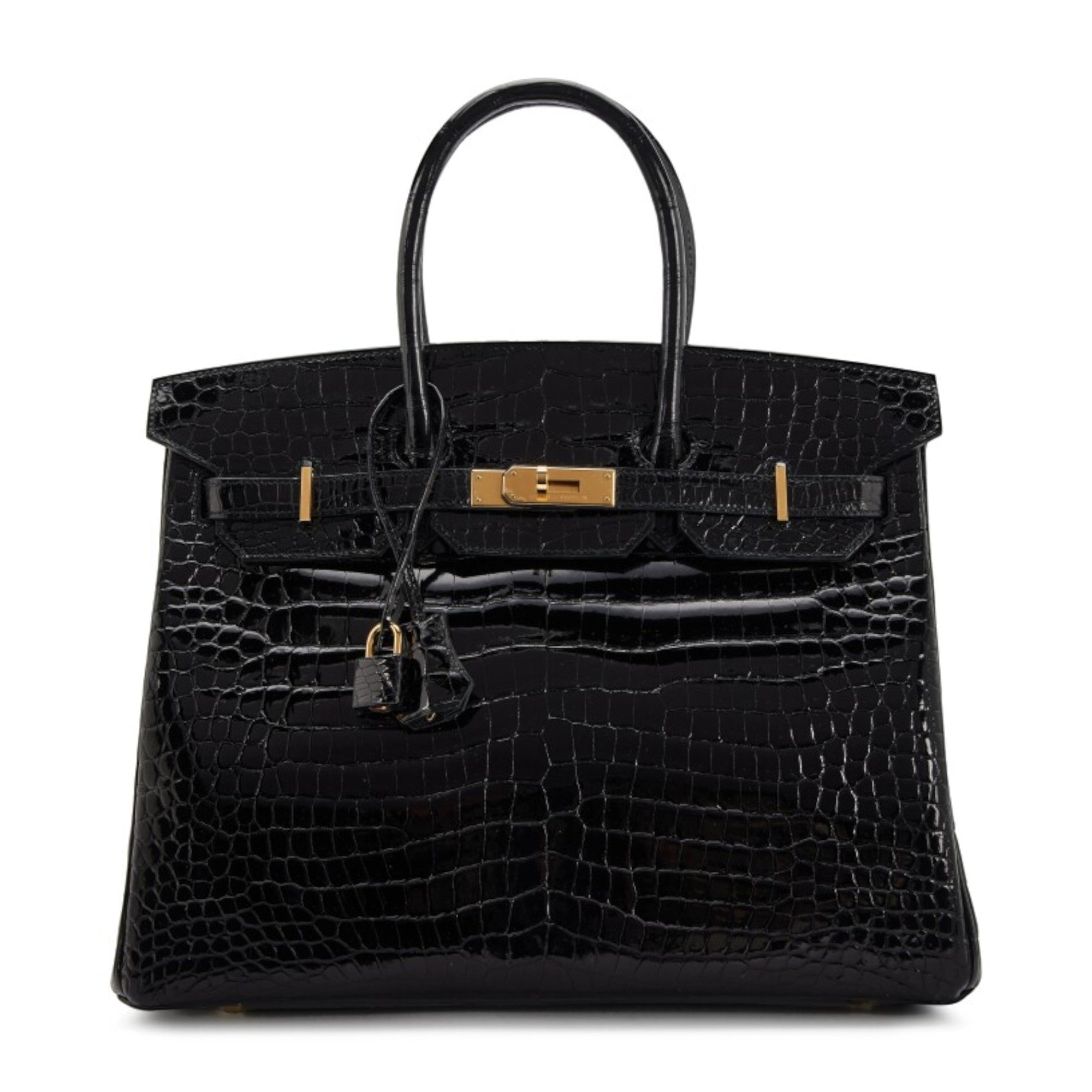 Black Shiny Porosus Crocodile Gold Hardware