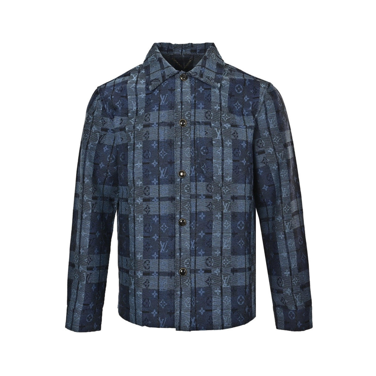 Monogram Tartan Denim Overshirt Indigo