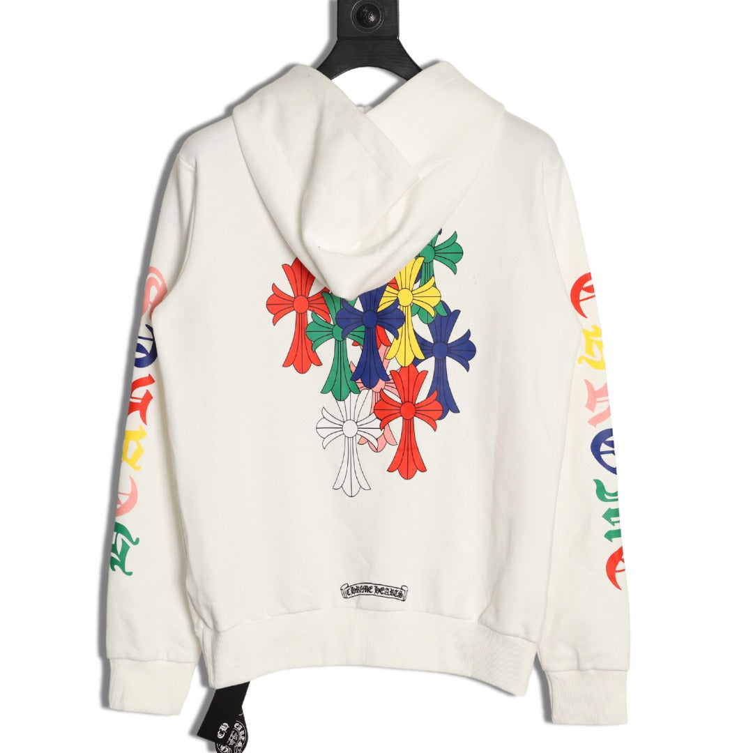 Multicolor Cross Hoodie White