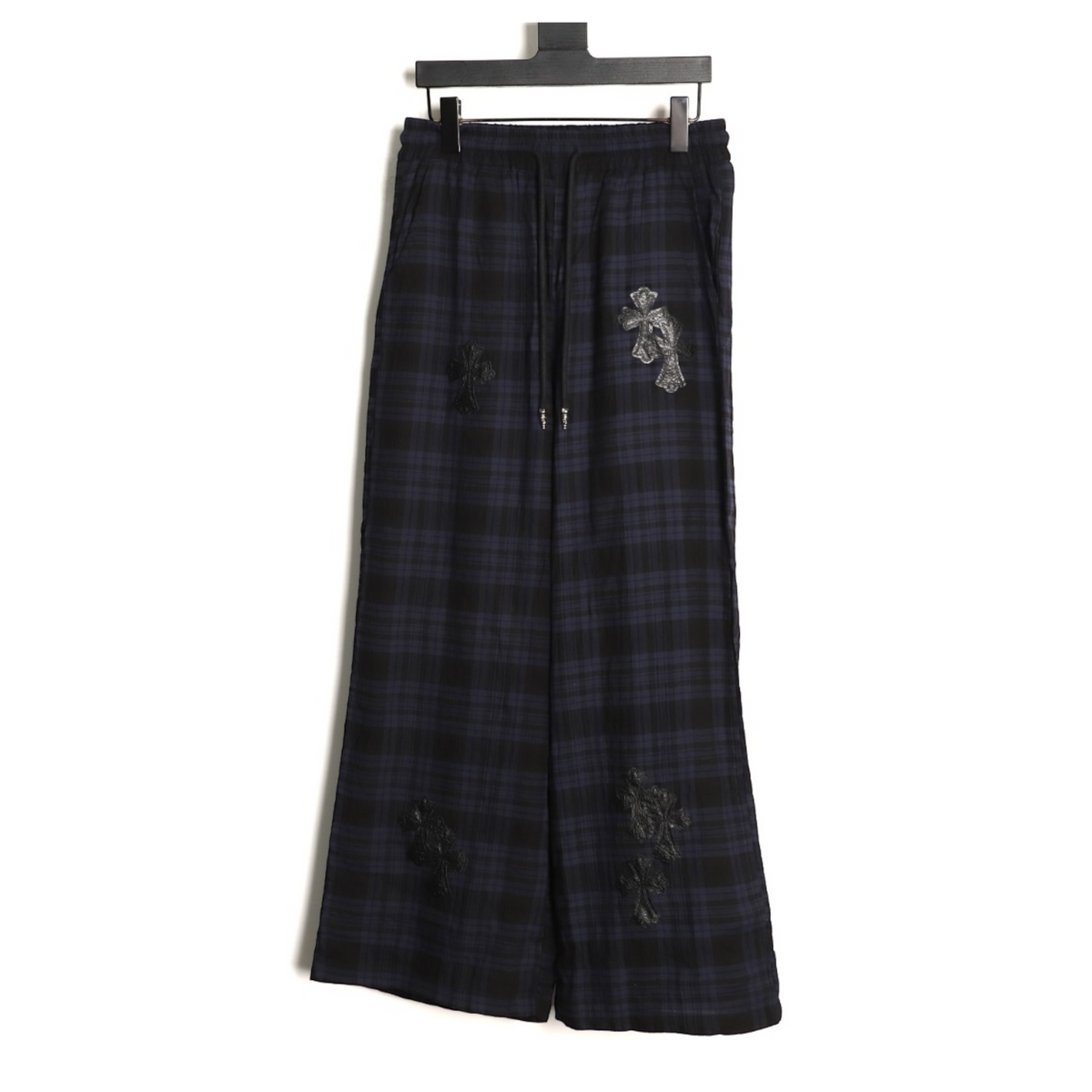 Plaid Cross Patch Wide-Leg Pants Blue & Black