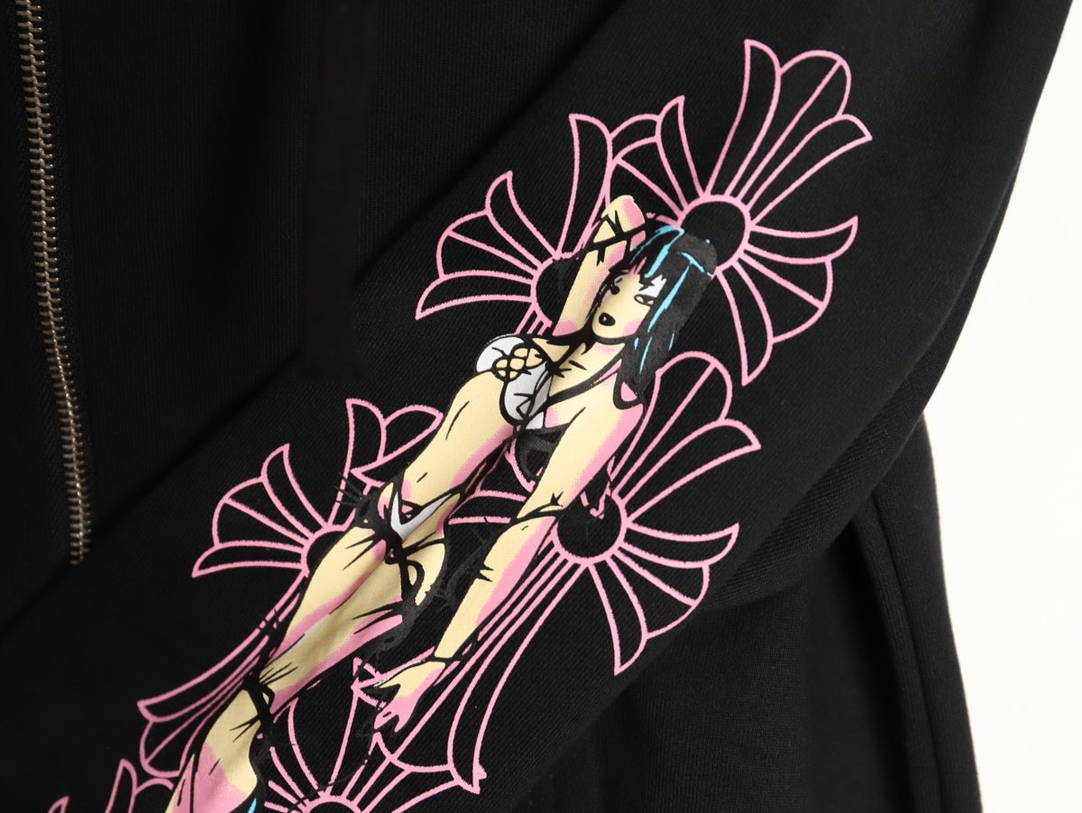 Deadly Doll Zip-Up Hoodie Black & Pink