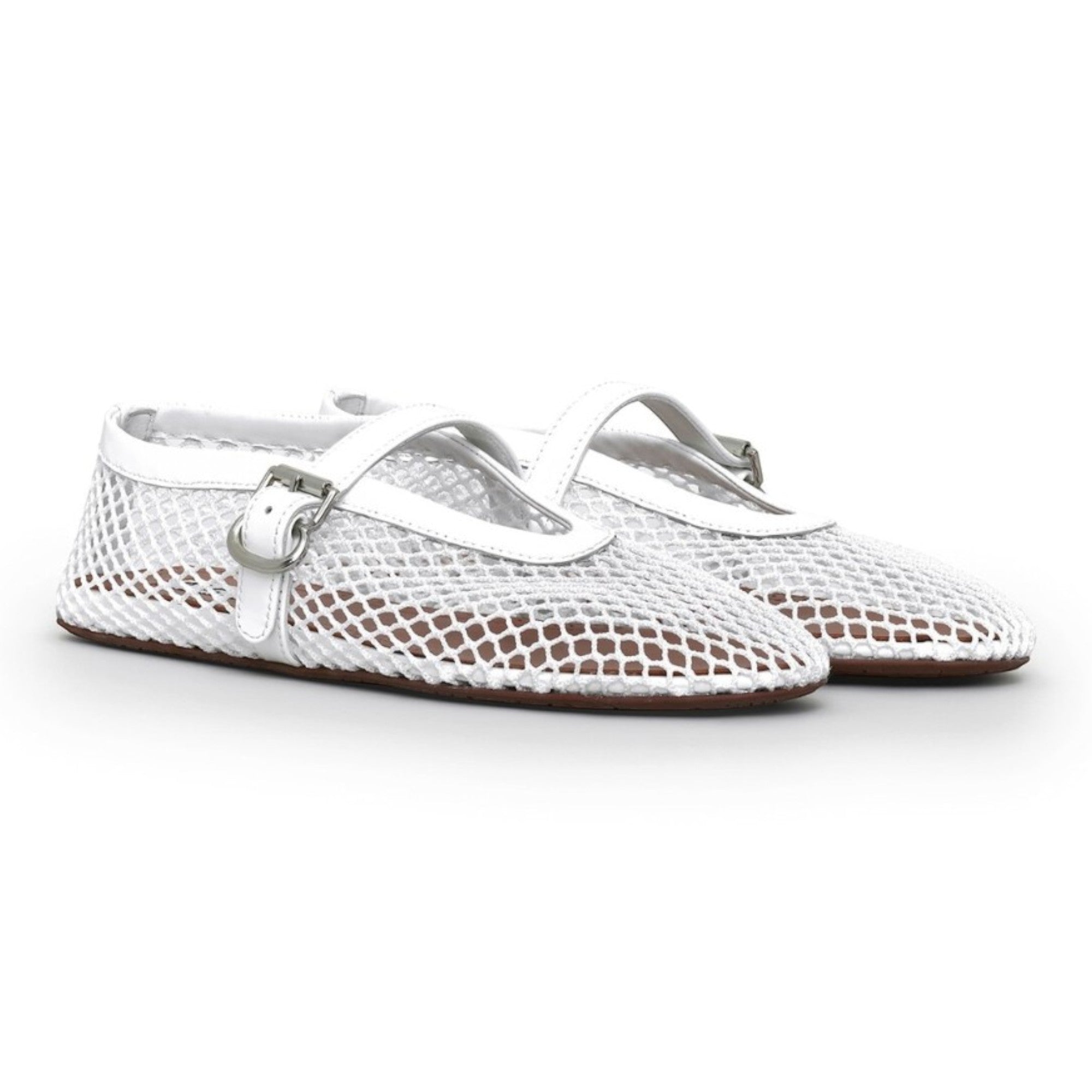 Fishnet Patent Leather Mary Jane Ballerinas White
