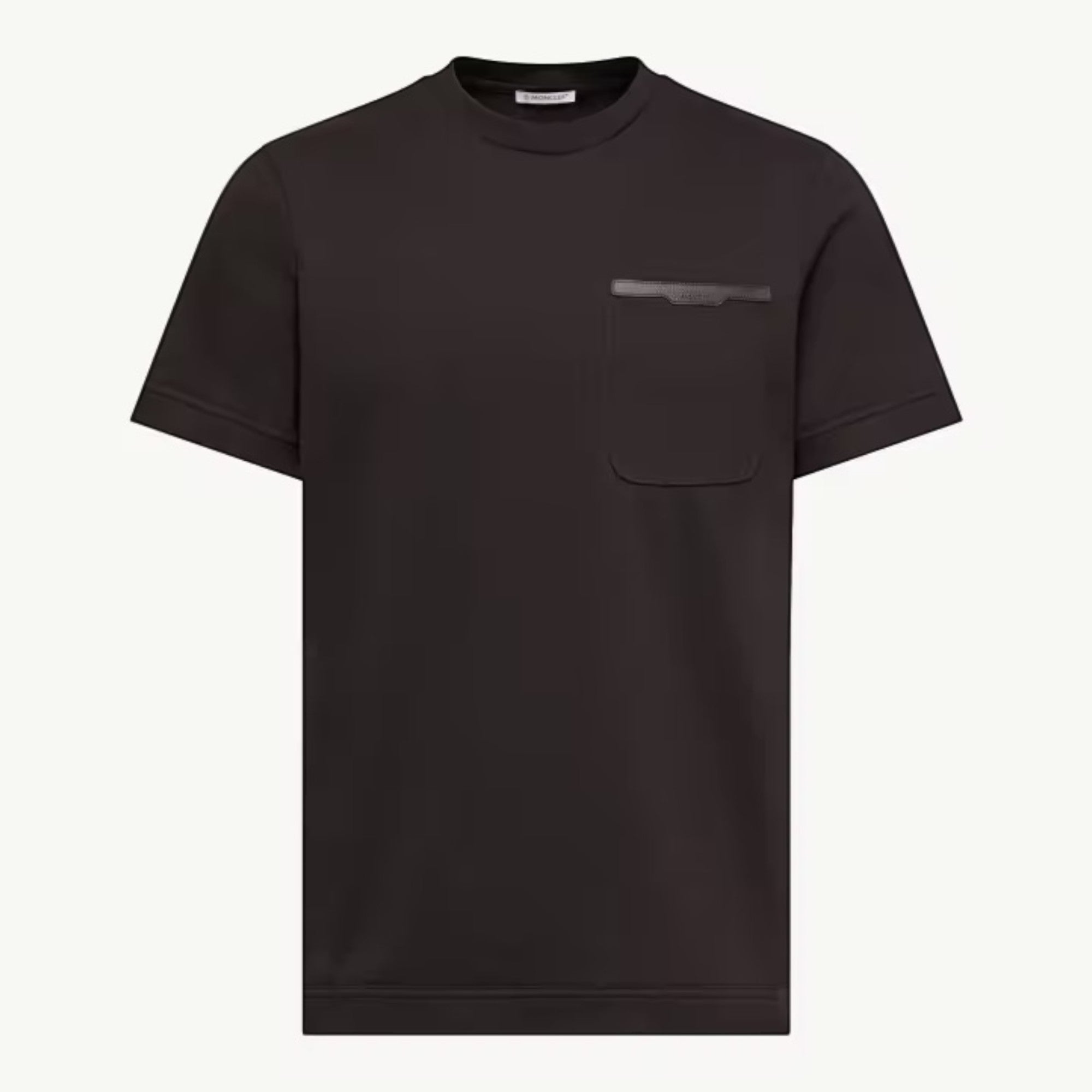 Leather Trim Cotton T-Shirt Black