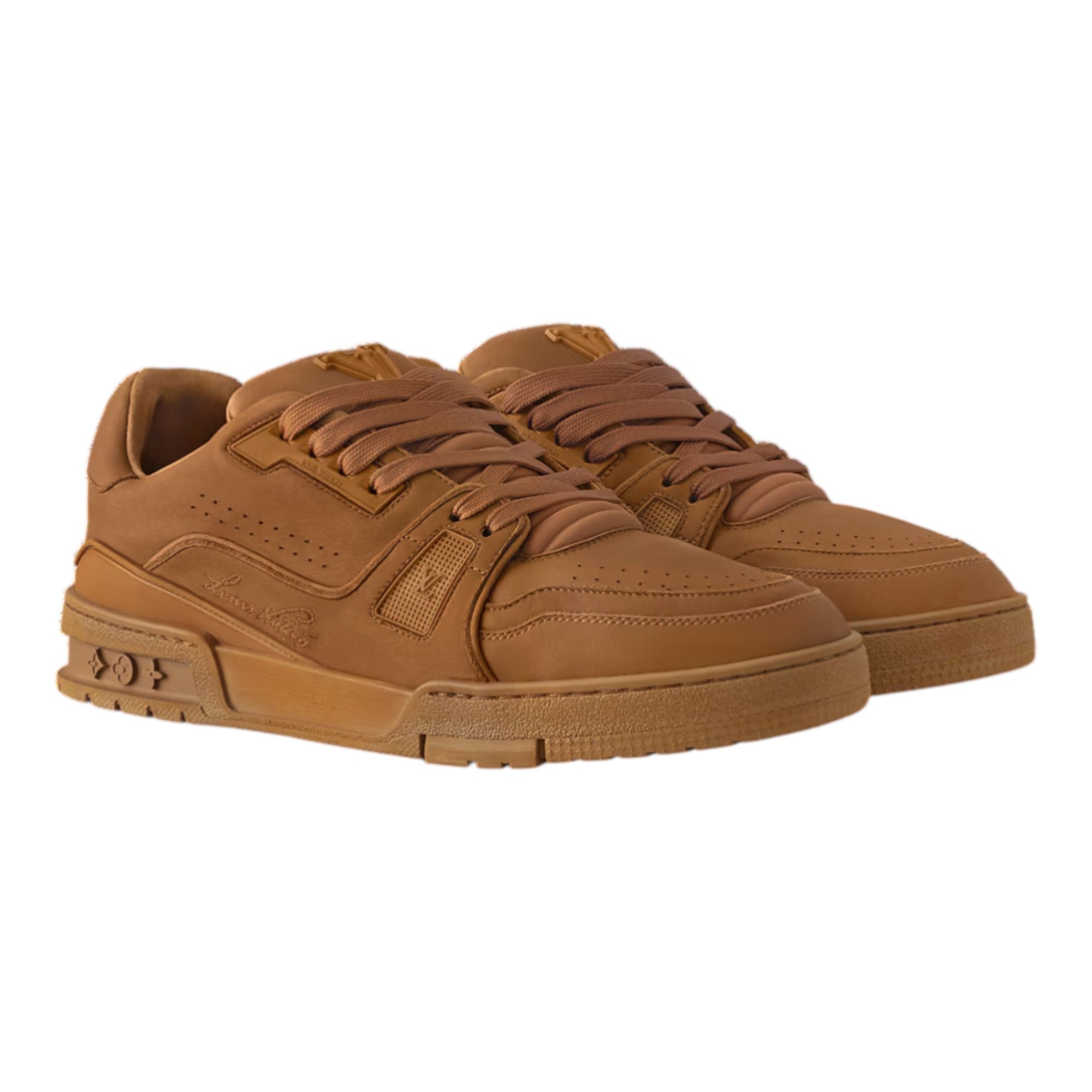 LV Trainer Distressed Sneaker Cognac
