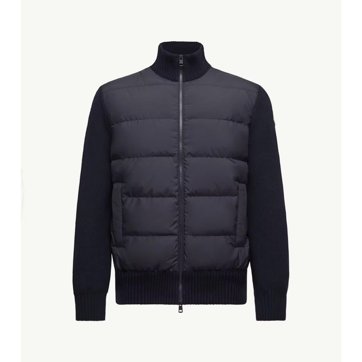 Padded Wool Zip-Up Cardigan Navy Blue