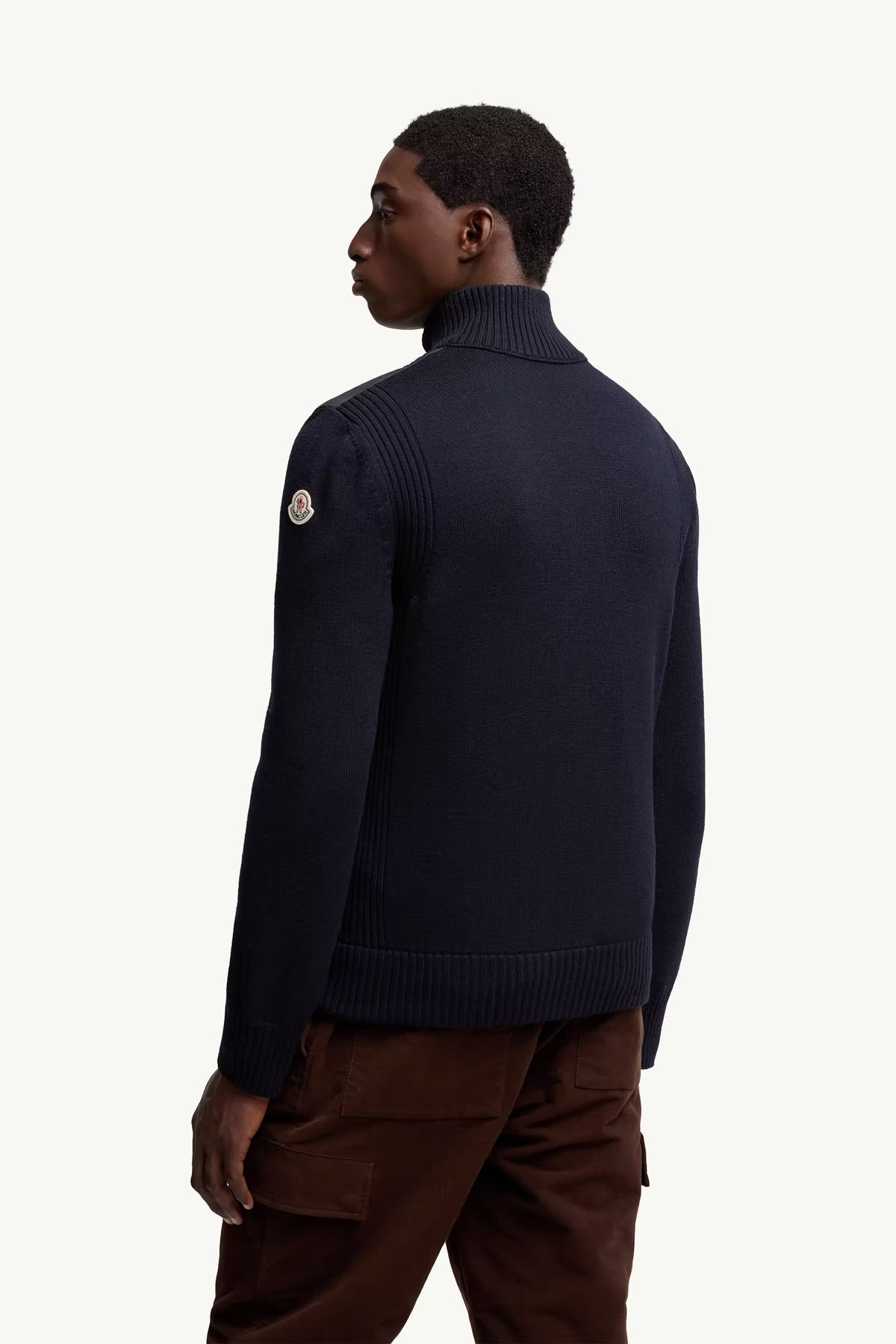 Padded Wool Zip-Up Cardigan Navy Blue