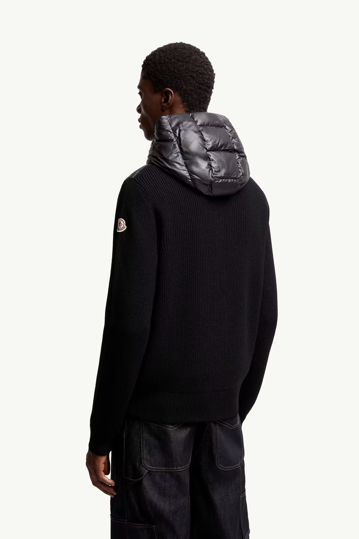 Padded Wool Zip-Up Hoodie Black