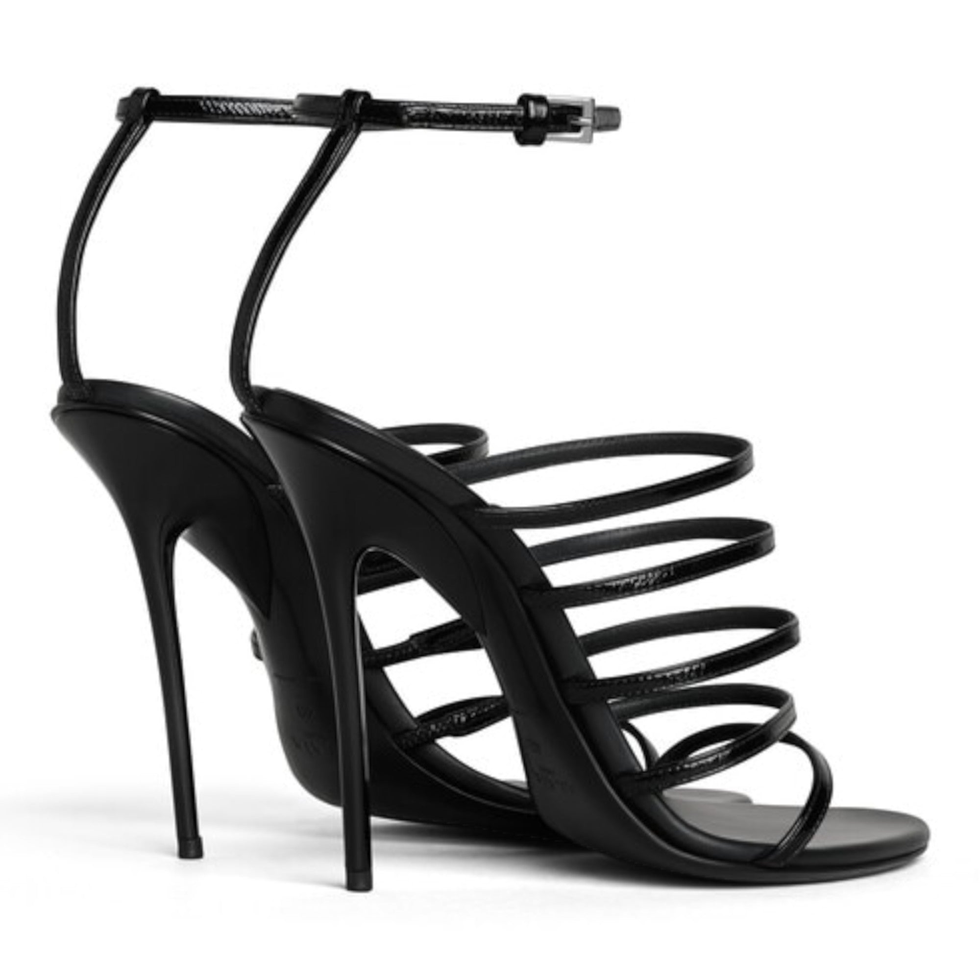 Patent Leather Strappy Heeled Sandals Black
