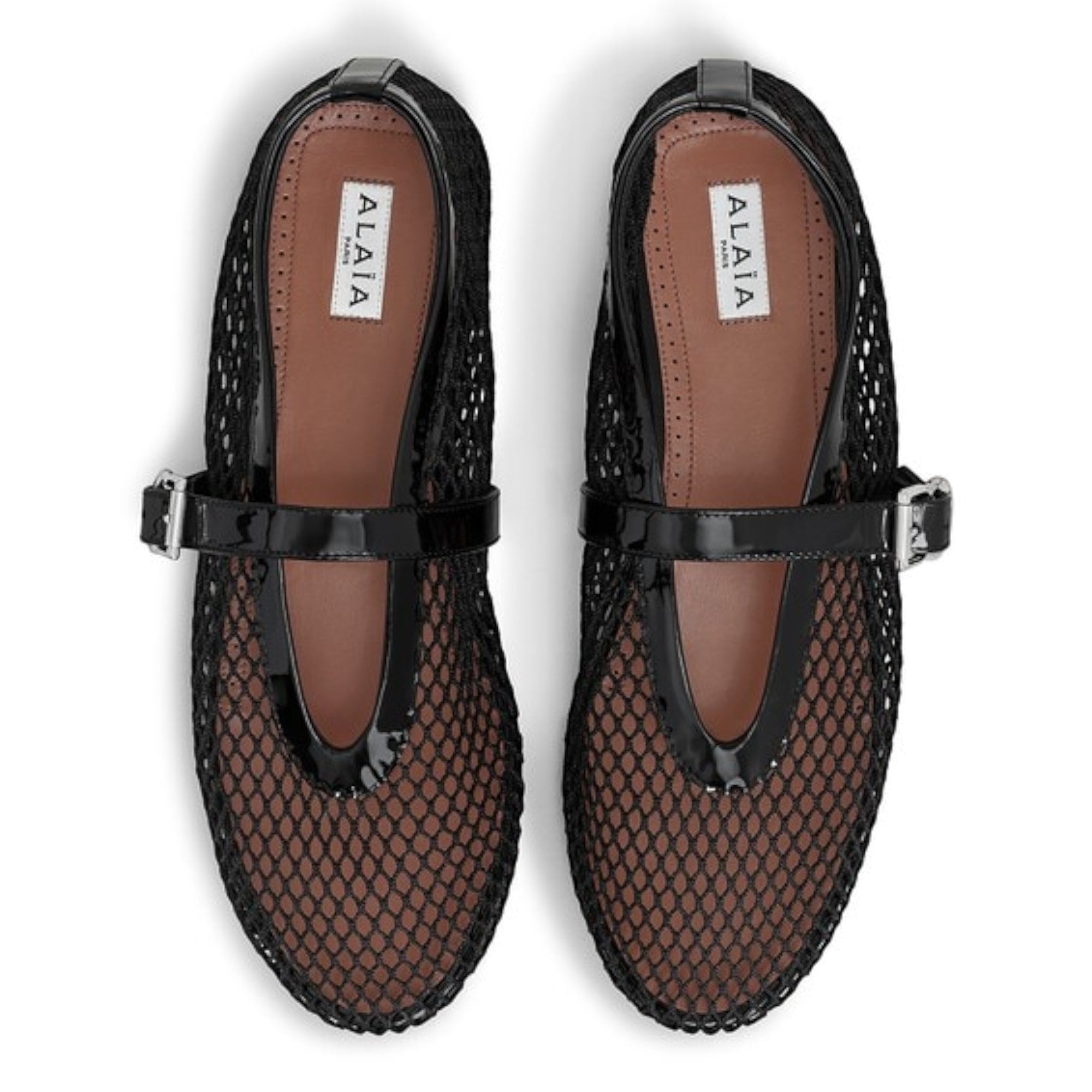 Fishnet Patent Leather Mary Jane Ballerinas