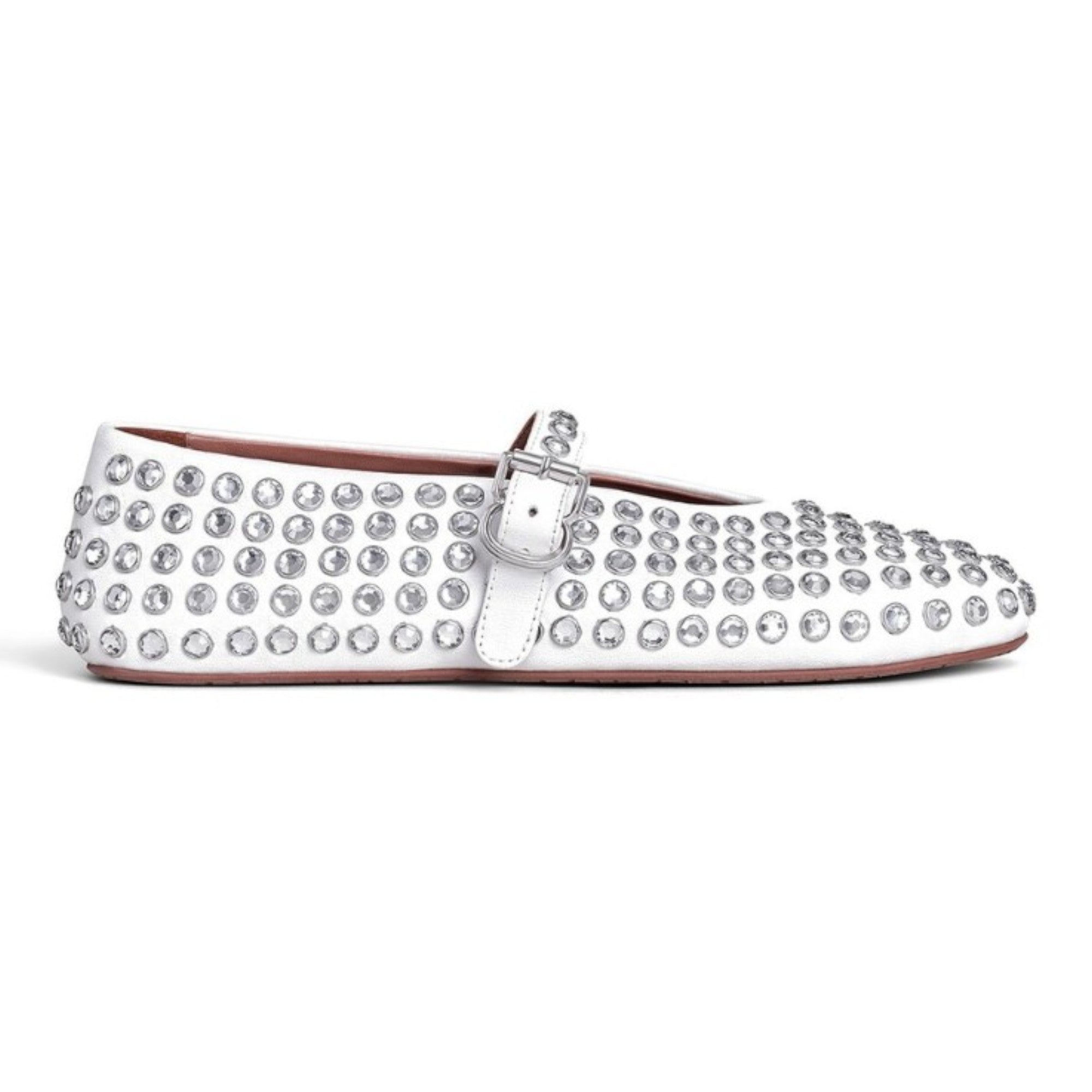 Crystal-Embellished Leather Ballerinas White