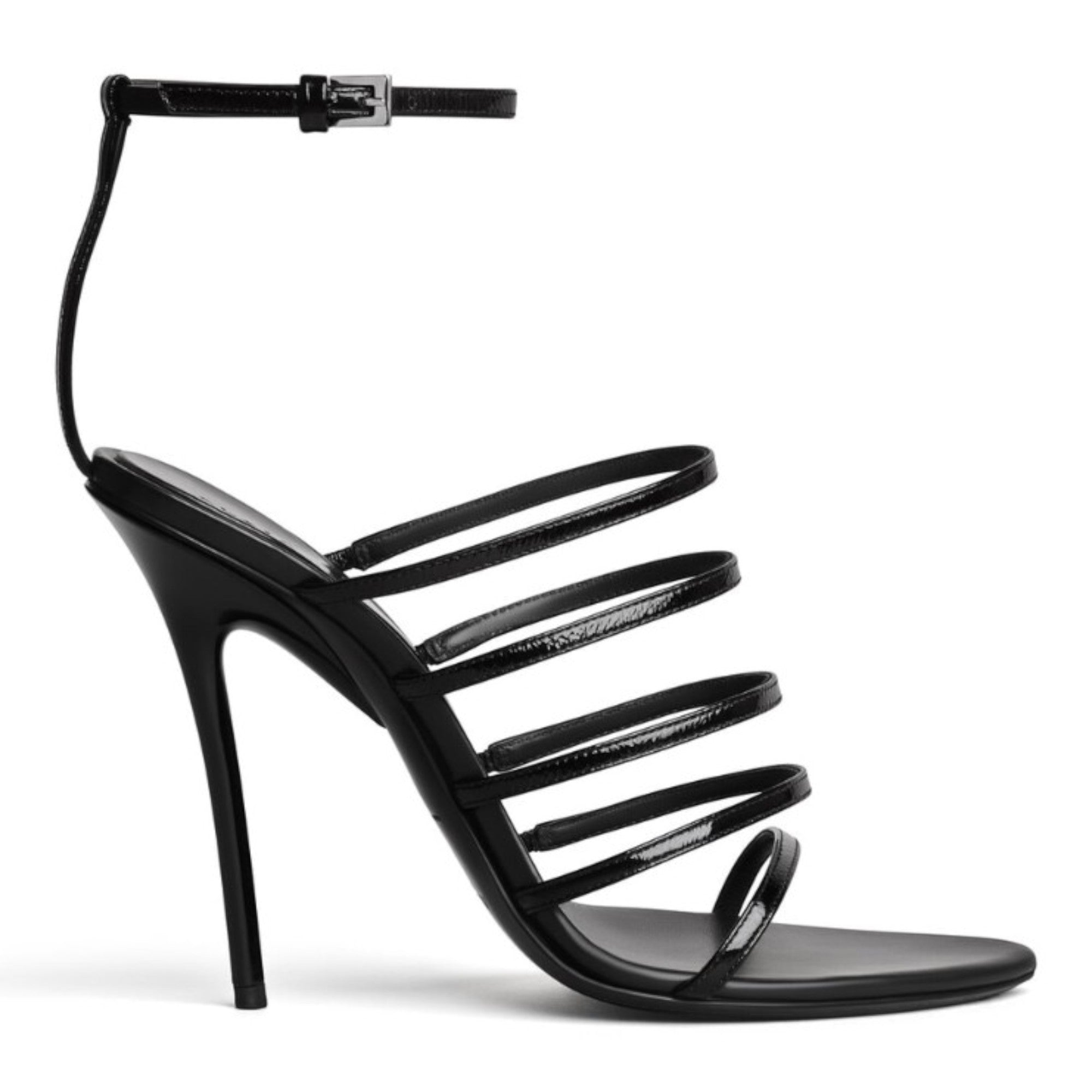 Patent Leather Strappy Heeled Sandals Black